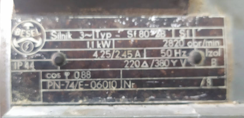 Tabliczka znamionowa silnika elektrycznego Besel z serii Sf